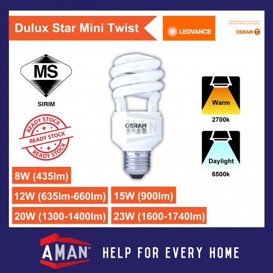 OSRAM 23W DULUX STAR MINI TWIST E27 12Pcs