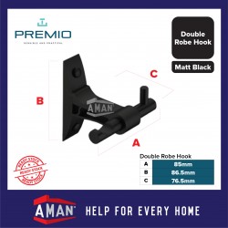 PREMIO Aluminium Double Robe Hook - Black