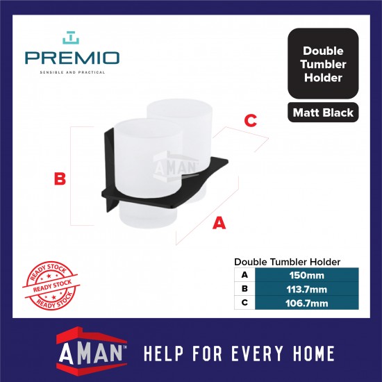 PREMIO Aluminium Double Tumbler Holder - Black