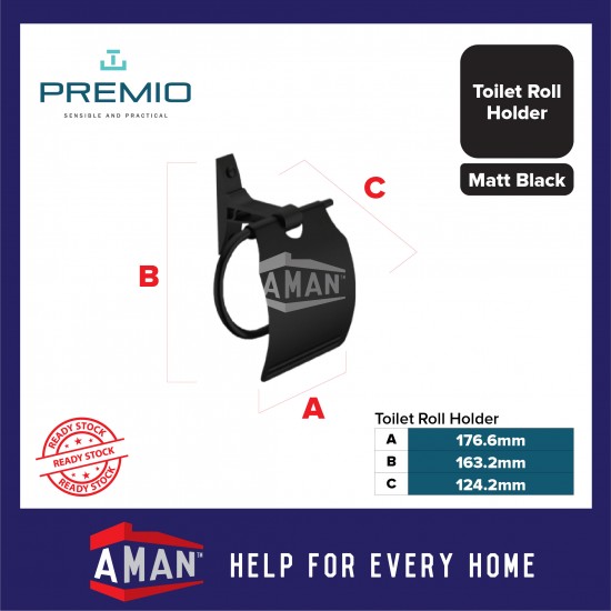 PREMIO Aluminium Toilet Roll Holder - Black