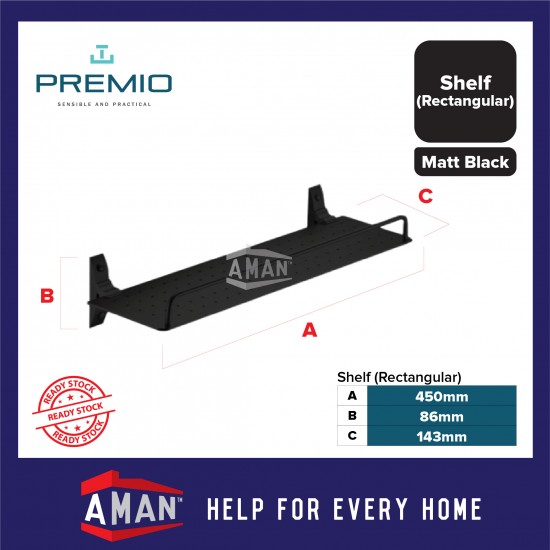 PREMIO Aluminium Rectangular Shelf - Black