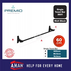 PREMIO Aluminium Single Towel Bar 60cm - Black