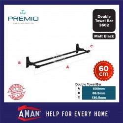 PREMIO Aluminium Double Towel Bar 60cm - Black
