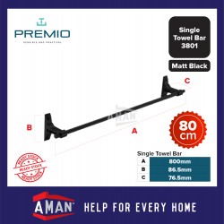 PREMIO Aluminium Single Towel Bar 80cm - Black