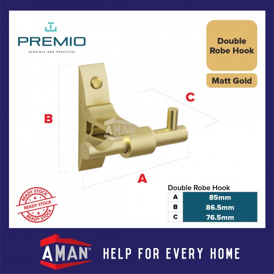 PREMIO Aluminium Double Robe Hook - Gold