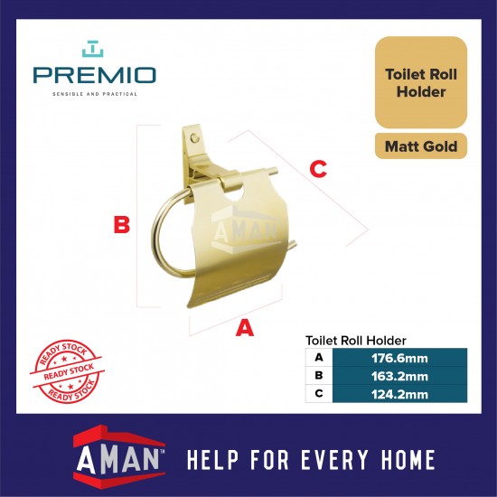 PREMIO Aluminium Toilet Roll Holder - Gold