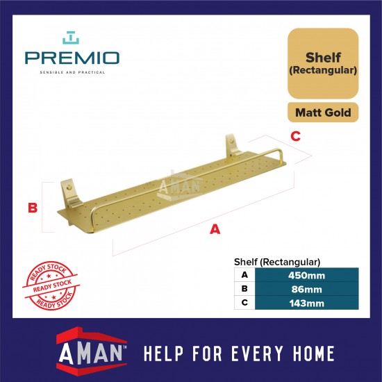 PREMIO Aluminium Rectangular Shelf - Gold