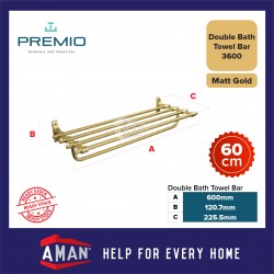 PREMIO Aluminium Double Bath Towel Shelf 60cm - Gold