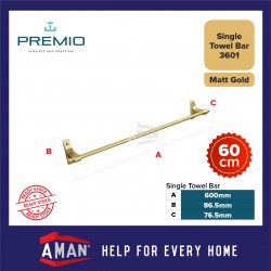 PREMIO Aluminium Single Towel Bar 60cm - Gold