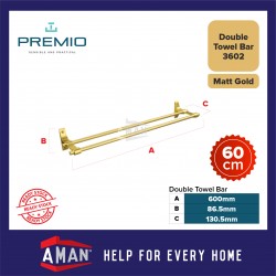 PREMIO Aluminium Double Towel Bar 60cm - Gold