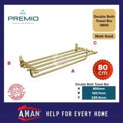 PREMIO Aluminium Double Bath Towel Shelf 80cm - Gold