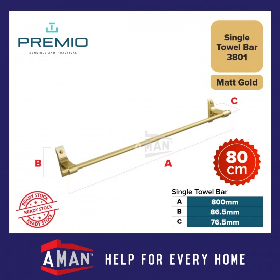 PREMIO Aluminium Single Towel Bar 80cm - Gold
