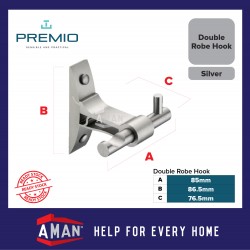 PREMIO Aluminium Double Robe Hook - Silver