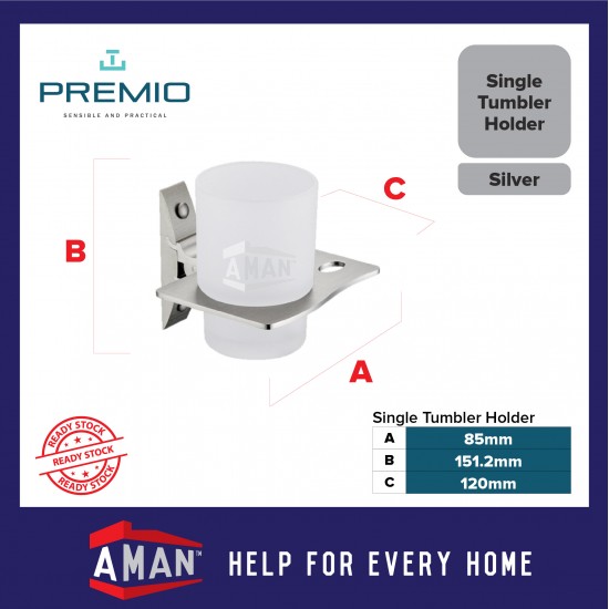 PREMIO Aluminium Single Tumbler Holder - Silver