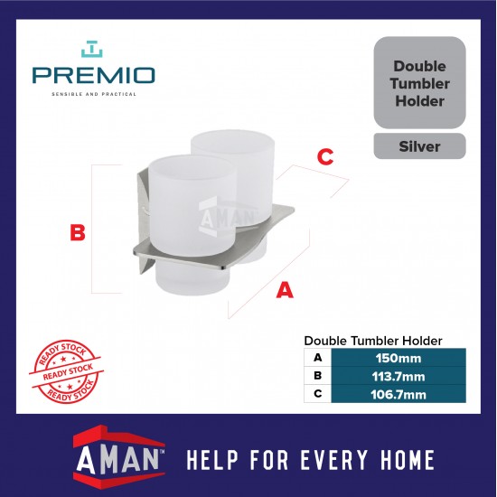 PREMIO Aluminium Double Tumbler Holder - Silver