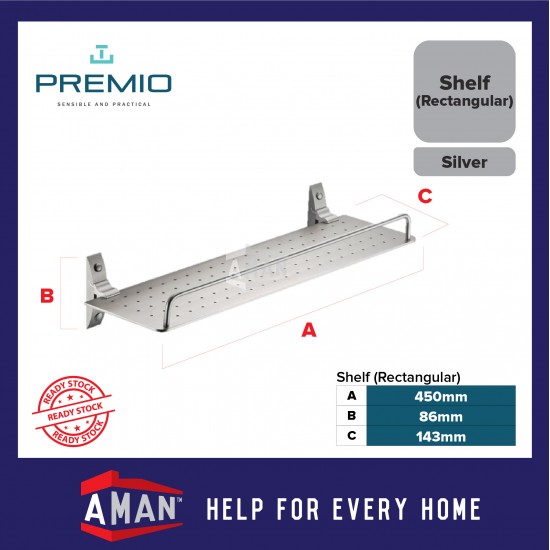 PREMIO Aluminium Rectangular Shelf - Silver