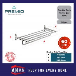 PREMIO Aluminium Double Bath Towel Shelf 60cm - Silver