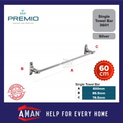 PREMIO Aluminium Single Towel Bar 60cm - Silver