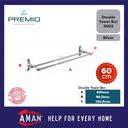 PREMIO Aluminium Double Towel Bar 60cm - Silver