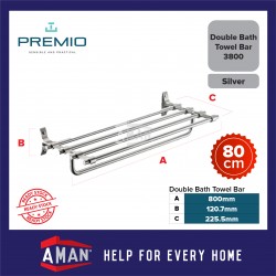 PREMIO Aluminium Double Bath Towel Shelf 80cm - Silver