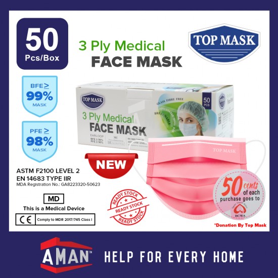 Top Mask 3 Ply Disposable Medical Mask BFE 99% 40 Boxes