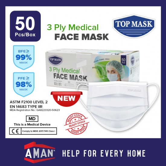 Top Mask 3 Ply Disposable Medical Mask BFE 99% 40 Boxes
