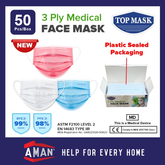 Top Mask 3 Ply Disposable Medical Mask BFE 99% 40 Boxes