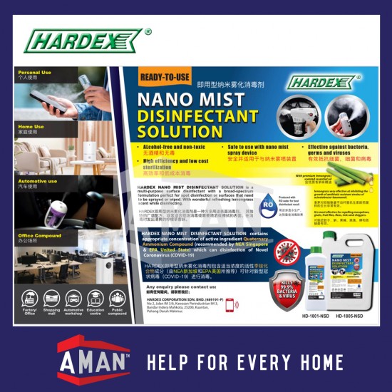 Hardex Nano Mist Disinfectant Solution 5L Alcohol Free