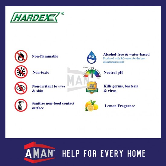 HARDEX All Purpose Disinfectant Ready To Use Alcohol Free Water Based Sanitizer 5L HD-1805-RNA