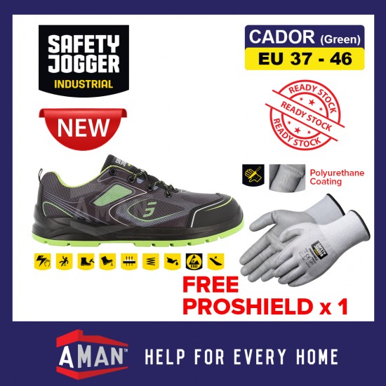 Safety Jogger Cador ESD S1P Sporty Safety Shoes Steel Toecap Midsole Green Blue Grey