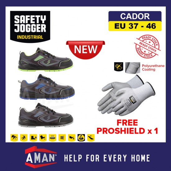 Safety Jogger Cador ESD S1P Sporty Safety Shoes Steel Toecap Midsole Green Blue Grey