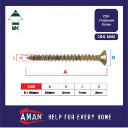 AMAN MK CSK Screw Wood Chipboard Screw Driving Counter Sunk Flat Head Yellow Zinc Coated Skru Kayu Kualiti 10-50mm