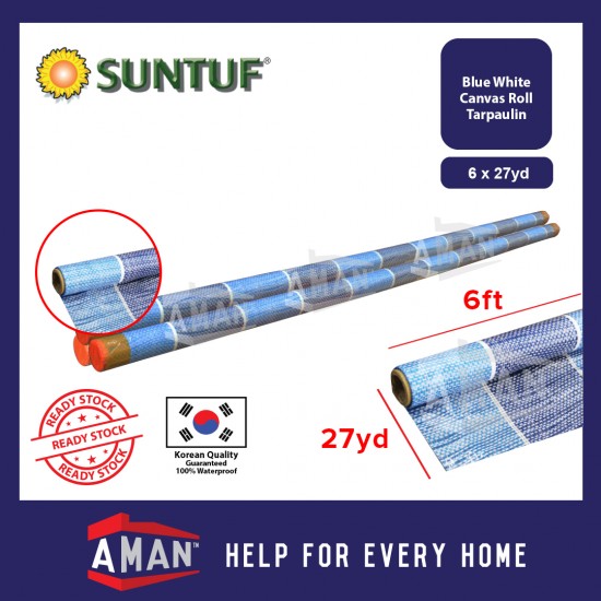 SUNTUF Blue White Canvas Roll Tarpaulin 6ft x 27yard(24.5M) / Kanvas Biru Putih