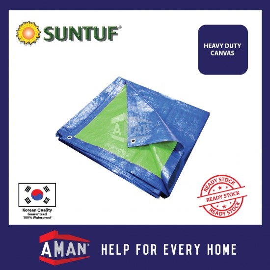 SUNTUF Waterproof Ready Made Tarpaulin Sheet Canvas Blue Green Heavy Duty 9ft X 12ft
