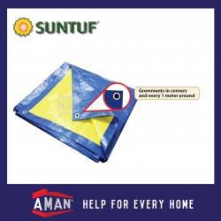 SUNTUF Waterproof Ready Made Tarpaulin Sheet Canvas Blue Yellow 15ft X 15ft