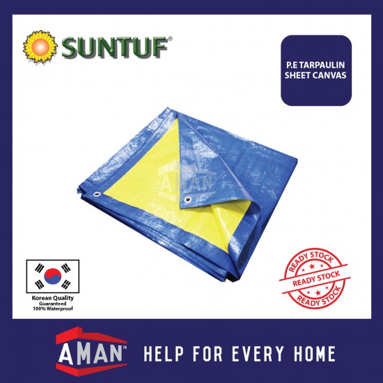 SUNTUF Waterproof Ready Made Tarpaulin Sheet Canvas Blue Yellow 30ft X 40ft