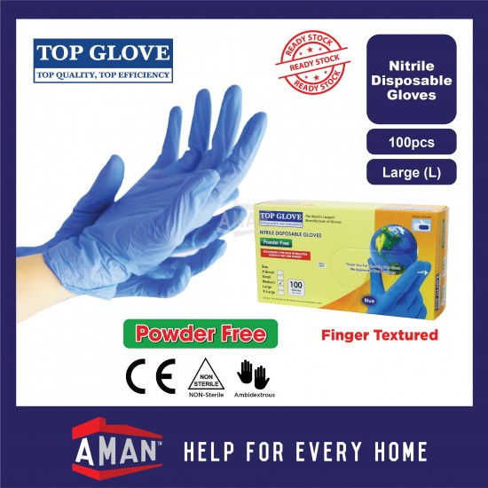 TOP GLOVE Nitrile Powder Free Blue Disposable Gloves 100 Pieces