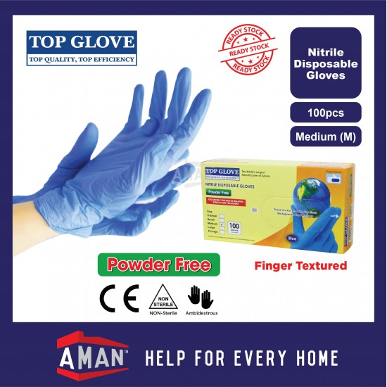 TOP GLOVE Nitrile Powder Free Blue Disposable Gloves 100 Pieces