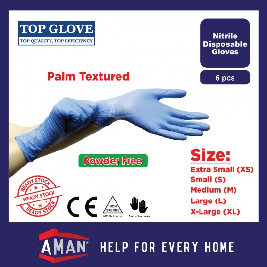 TOP GLOVE Nitrile Powder Free Blue Disposable Gloves 100 Pieces