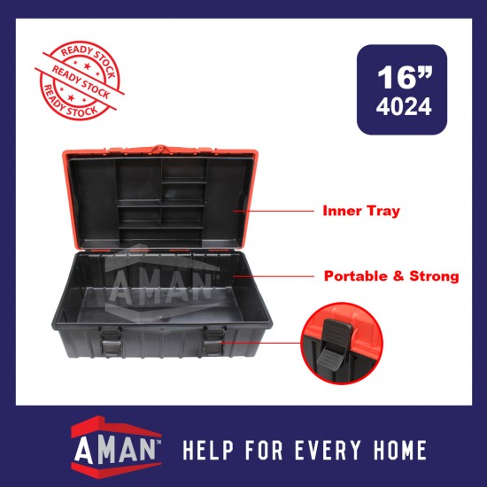 AMAN Heavy Duty PVC Tool Box Inner Tray Organizer Plastic Storage Box Tool Box 14" or 16" Color Randomly Pick