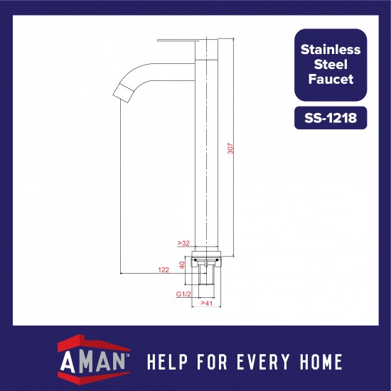 ViP SUS-304 Stainless Steel Pillar Tap - SS-1218
