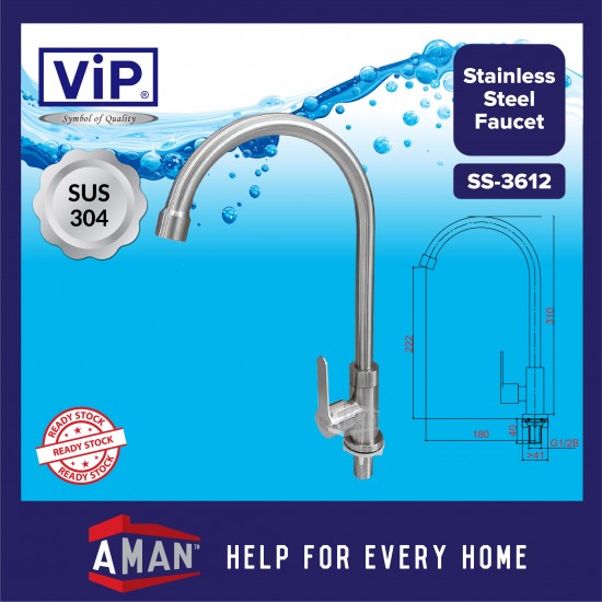 ViP SUS-304 Stainless Steel Pillar Sink Tap - SS-3612
