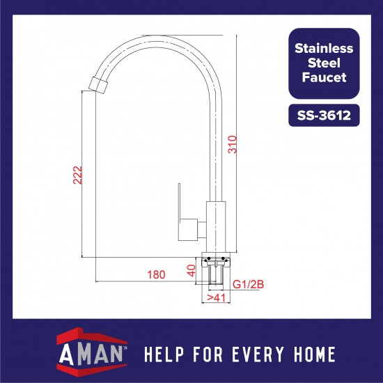 ViP SUS-304 Stainless Steel Pillar Sink Tap - SS-3612