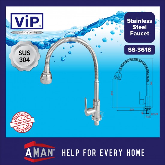 ViP SUS-304 Stainless Steel Flexible Pillar Sink Tap - SS-3618