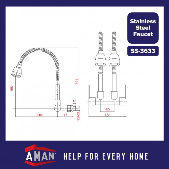 ViP SUS-304 Stainless Steel Flexible Double Wall Sink Tap - SS-3633