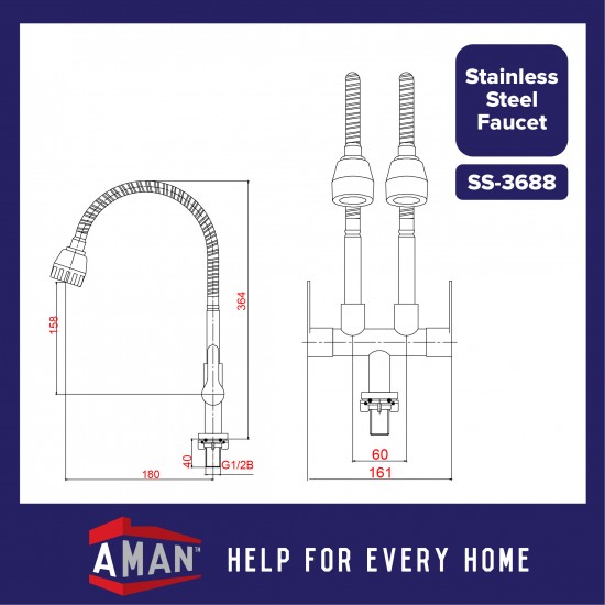 ViP SUS-304 Stainless Steel Flexible Double Pillar Sink Tap - SS-3688