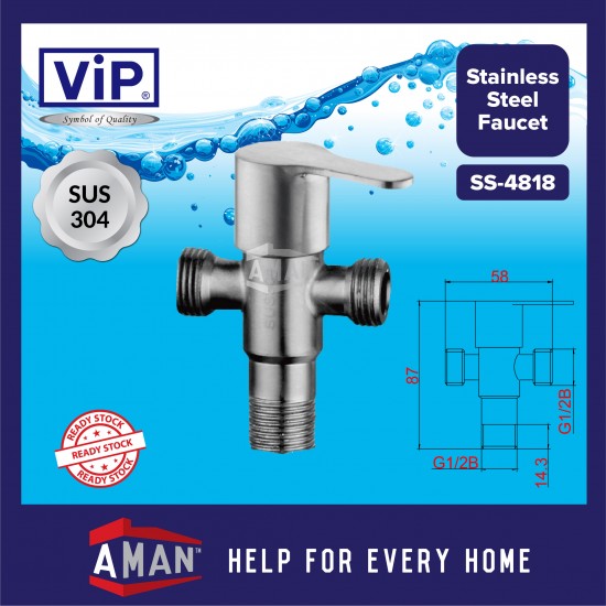 ViP SUS-304 Stainless Steel Quarter Turn 2-Way Angle Valve - SS-4818