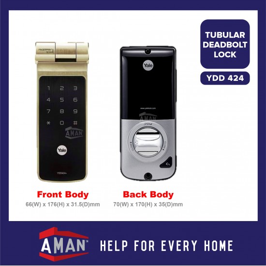 YALE Intelligent Biometric Tubular Deadbolt Fingerprint Smart Digital Door Lock YDD-424+