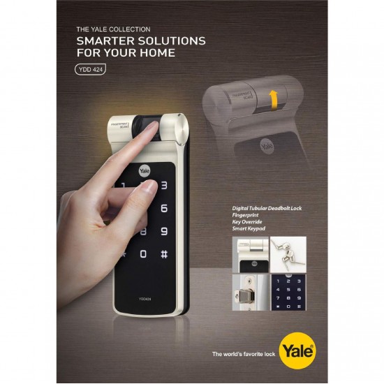 YALE Intelligent Biometric Tubular Deadbolt Fingerprint Smart Digital Door Lock YDD-424+