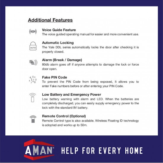 YALE Intelligent Biometric Fingerprint Smart Digital Door Lock Without Handle YDM-4109RL+